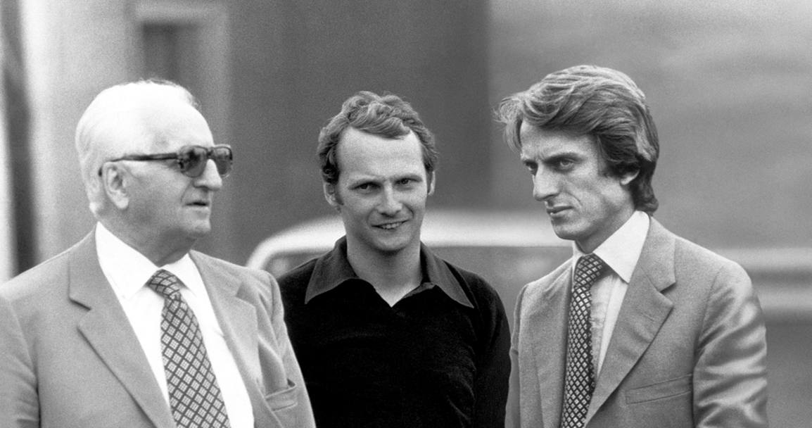 Con Niki Lauda ed Enzo Ferrari